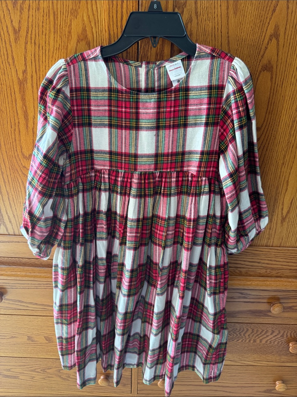 HANNA ANDERSSON GIRLS RED PLAID FLANNEL DRESS, SIDE POCKETS, BUTTON BACK, LN!